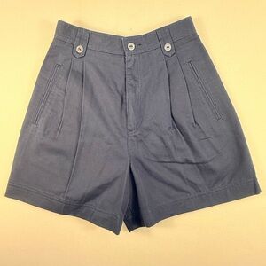 Vintage Lizsport High-Waist Navy Shorts with Front Pleats Womens 4